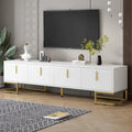 Meuble TV moderne blanc et doré de 180 cm, convient aux téléviseurs jusqu'à 80", assemblage par 2 personnes