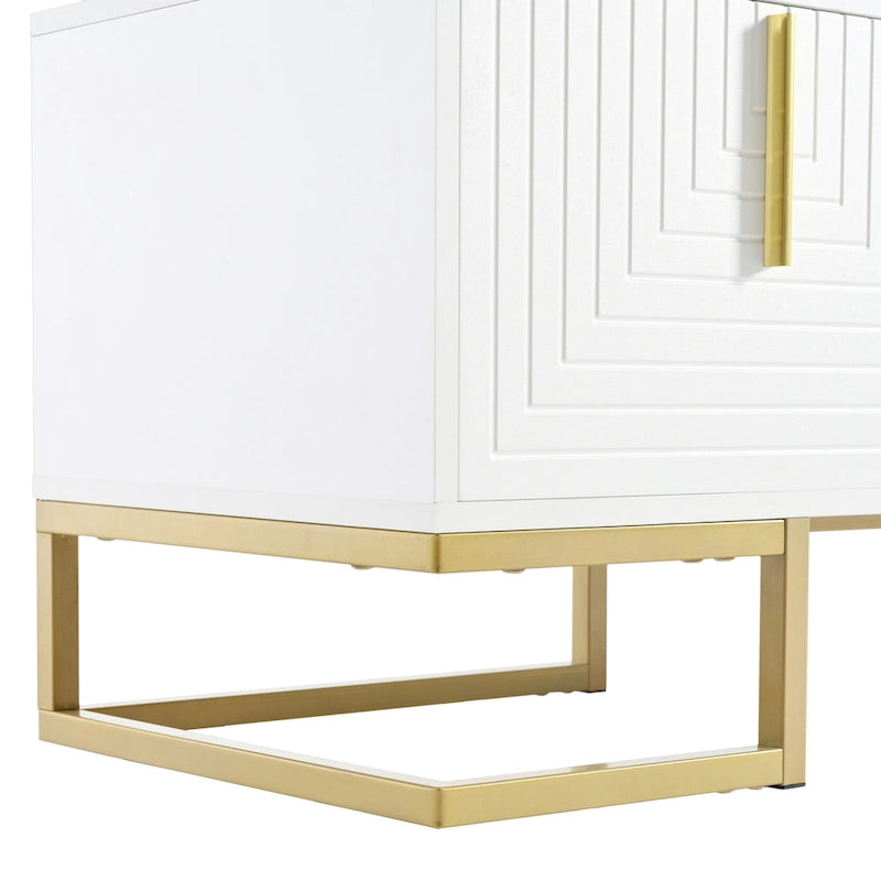 Meuble TV moderne blanc et doré de 180 cm, convient aux téléviseurs jusqu'à 80", assemblage par 2 personnes