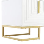 Meuble TV moderne blanc et doré de 180 cm, convient aux téléviseurs jusqu'à 80", assemblage par 2 personnes