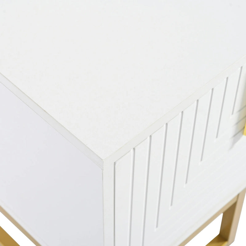 Meuble TV moderne blanc et doré de 180 cm, convient aux téléviseurs jusqu'à 80", assemblage par 2 personnes