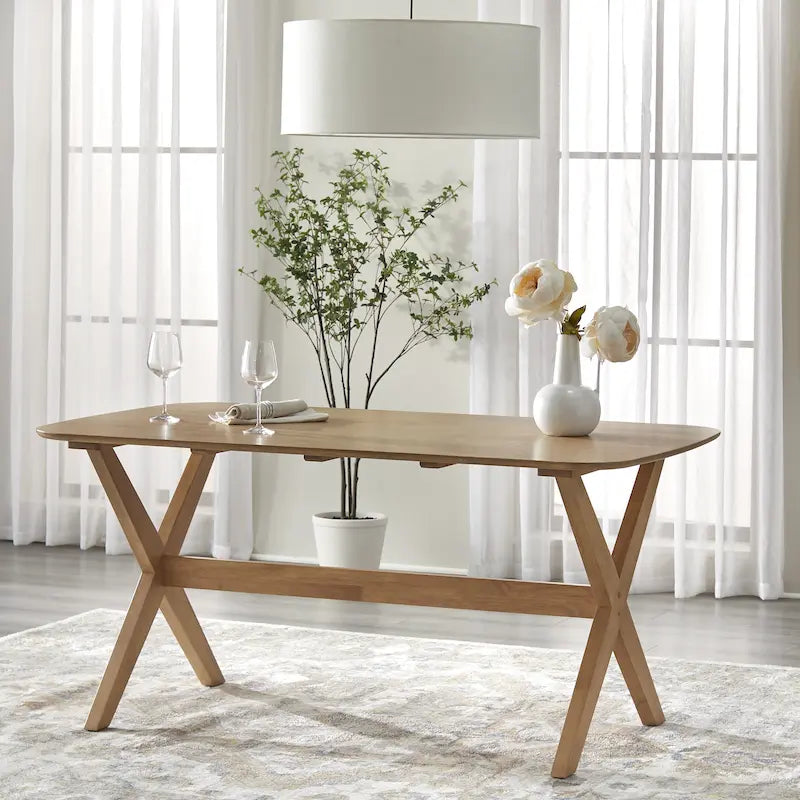 Table de salle à manger rectangulaire en chêne clair, style milieu de siècle, 6 places