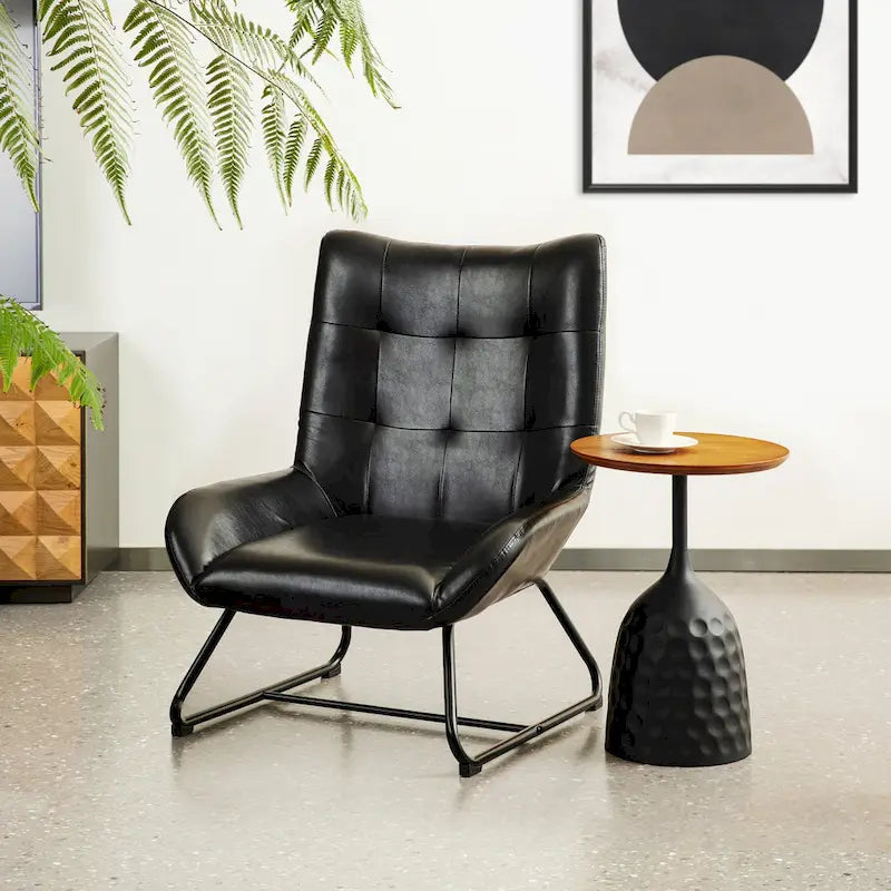 Fauteuil d'appoint dossier haut, cuir PU, une place, noir