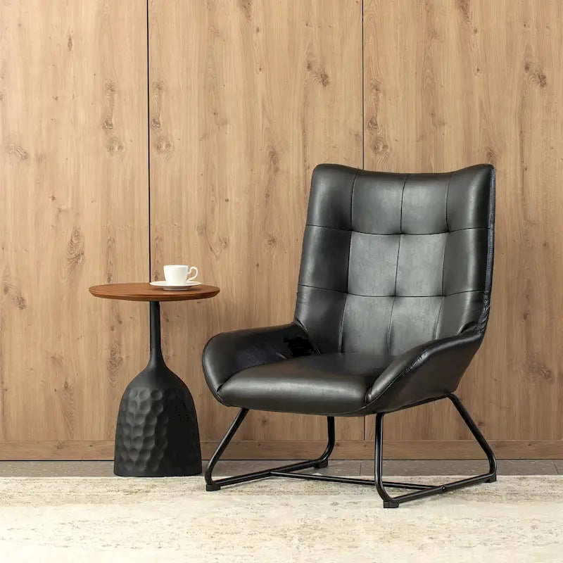 Fauteuil d'appoint dossier haut, cuir PU, une place, noir