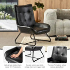 Fauteuil d'appoint dossier haut, cuir PU, une place, noir