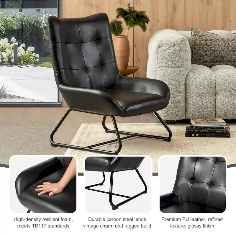 Fauteuil d'appoint dossier haut, cuir PU, une place, noir