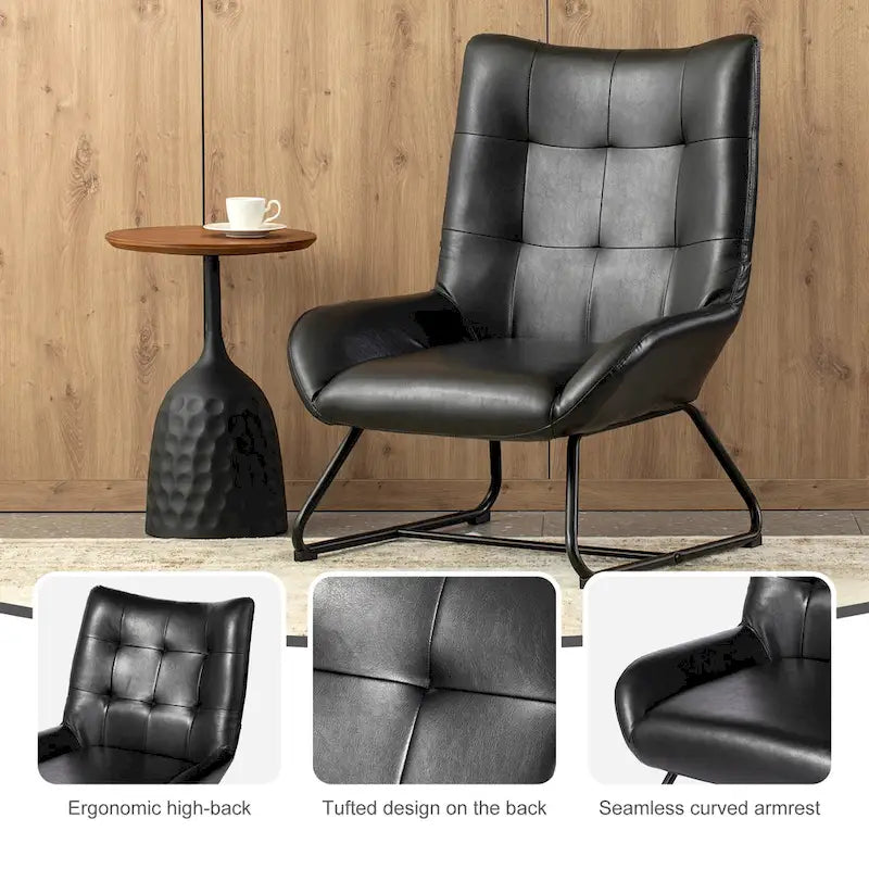 Fauteuil d'appoint dossier haut, cuir PU, une place, noir