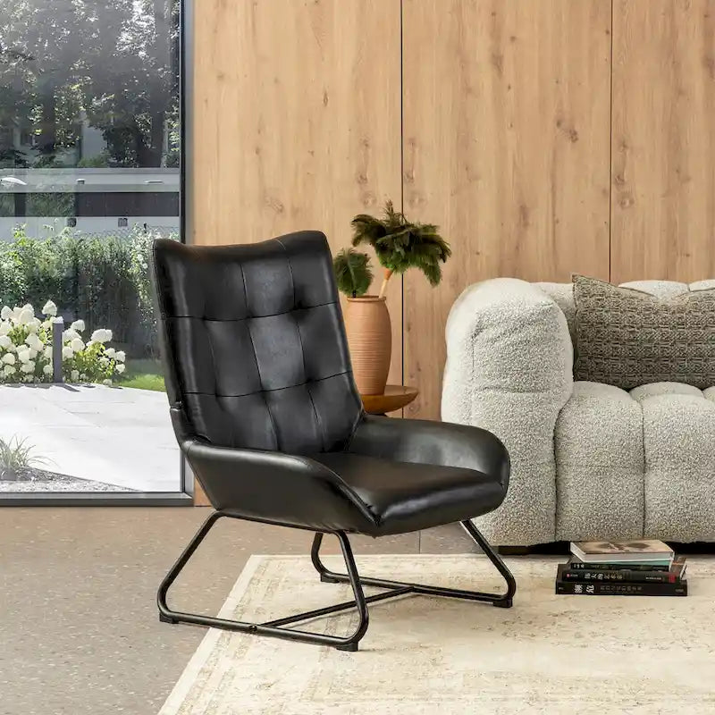 Fauteuil d'appoint dossier haut, cuir PU, une place, noir