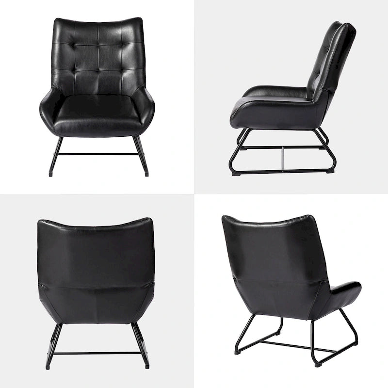 Fauteuil d'appoint dossier haut, cuir PU, une place, noir