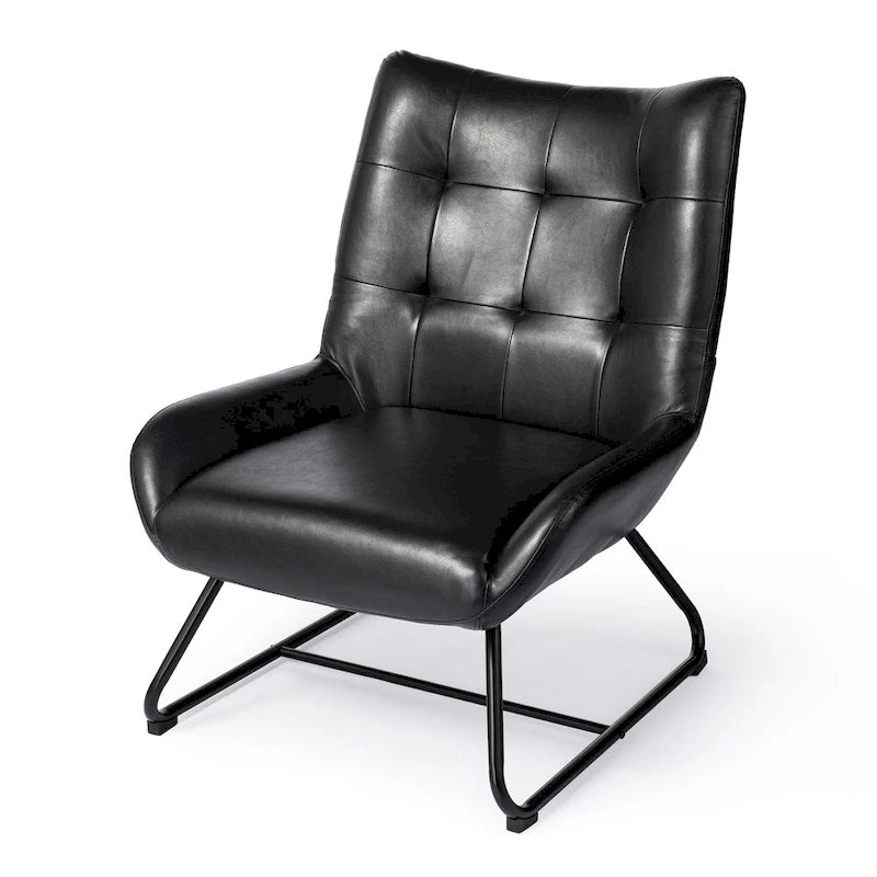 Fauteuil d'appoint dossier haut, cuir PU, une place, noir