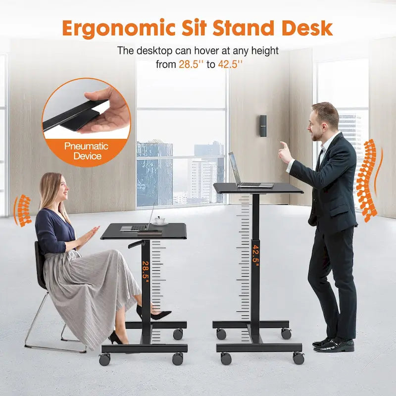 Bureau debout réglable en hauteur pour 1 personne, Blanc / Noir / Marron rustique