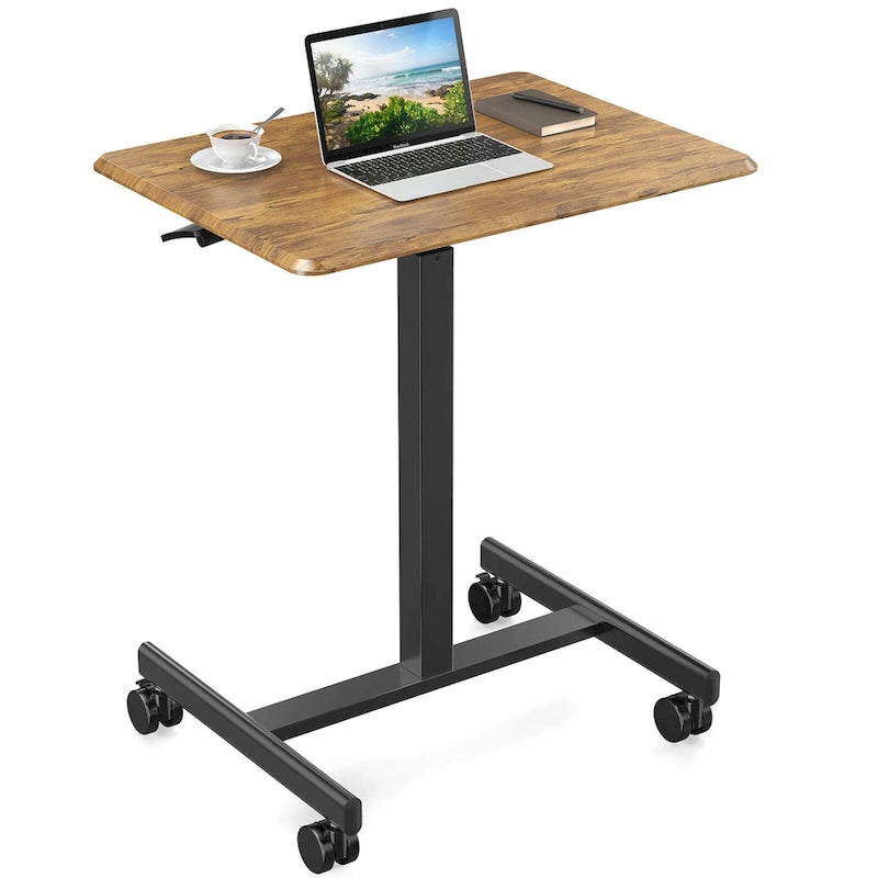 Bureau debout réglable en hauteur pour 1 personne, Blanc / Noir / Marron rustique