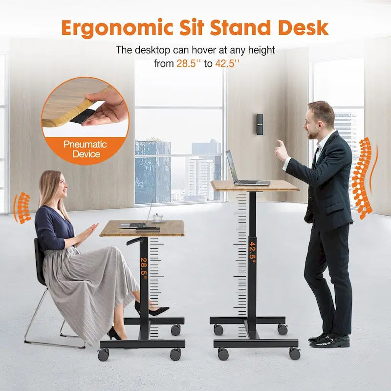Bureau debout réglable en hauteur pour 1 personne, Blanc / Noir / Marron rustique