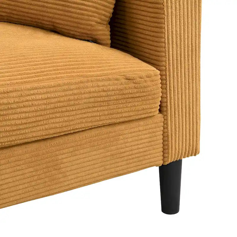 Canapé d'angle 5 places en velours côtelé (3+2 places) – Orange / Gris clair / Gris foncé