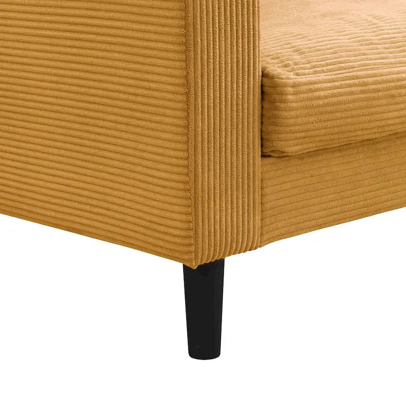 Canapé d'angle 5 places en velours côtelé (3+2 places) – Orange / Gris clair / Gris foncé