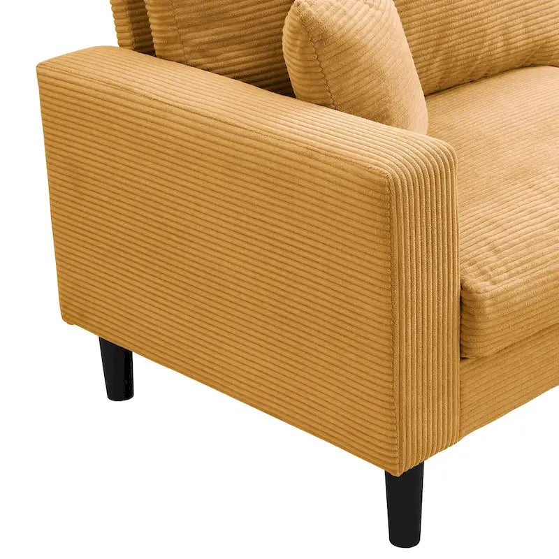 Canapé d'angle 5 places en velours côtelé (3+2 places) – Orange / Gris clair / Gris foncé
