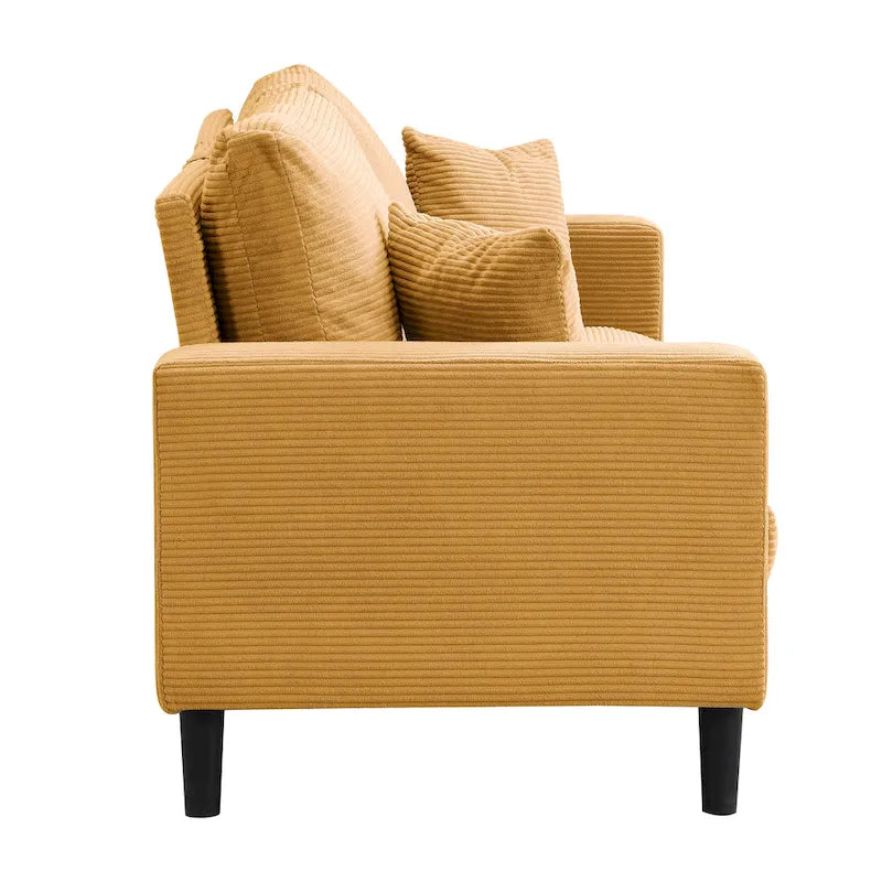 Canapé d'angle 5 places en velours côtelé (3+2 places) – Orange / Gris clair / Gris foncé