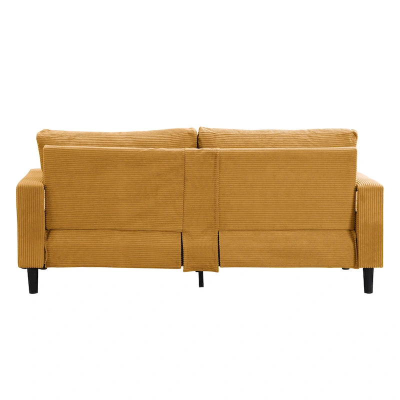 Canapé d'angle 5 places en velours côtelé (3+2 places) – Orange / Gris clair / Gris foncé