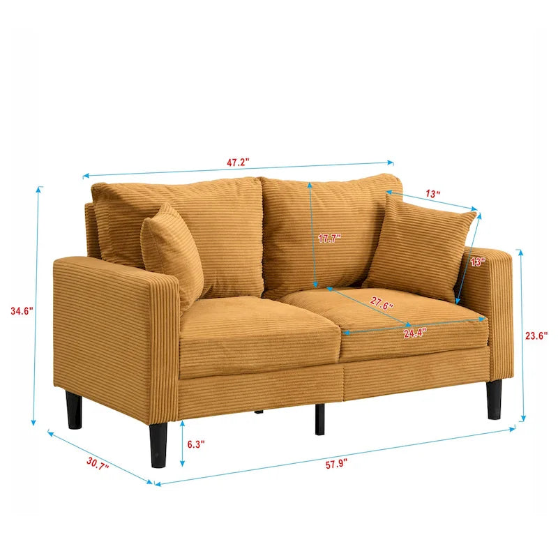 Canapé d'angle 5 places en velours côtelé (3+2 places) – Orange / Gris clair / Gris foncé