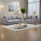 Canapé d'angle 5 places en velours côtelé (3+2 places) – Orange / Gris clair / Gris foncé