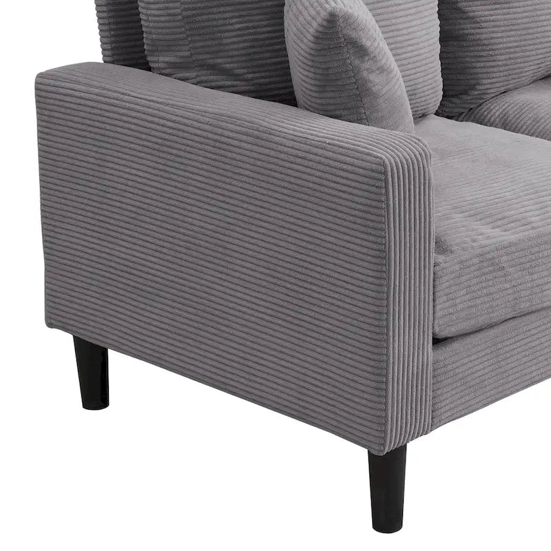 Canapé d'angle 5 places en velours côtelé (3+2 places) – Orange / Gris clair / Gris foncé