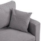 Canapé d'angle 5 places en velours côtelé (3+2 places) – Orange / Gris clair / Gris foncé