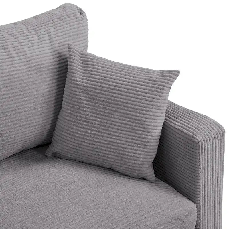 Canapé d'angle 5 places en velours côtelé (3+2 places) – Orange / Gris clair / Gris foncé
