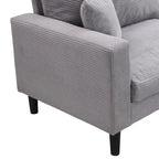 Canapé d'angle 5 places en velours côtelé (3+2 places) – Orange / Gris clair / Gris foncé