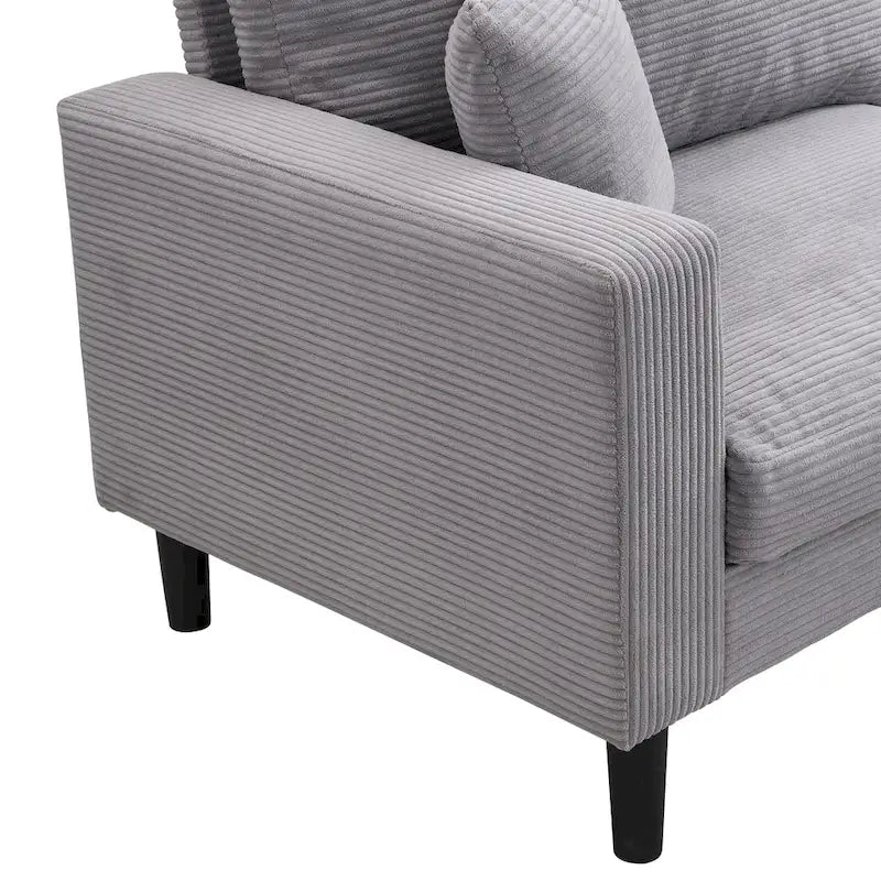 Canapé d'angle 5 places en velours côtelé (3+2 places) – Orange / Gris clair / Gris foncé