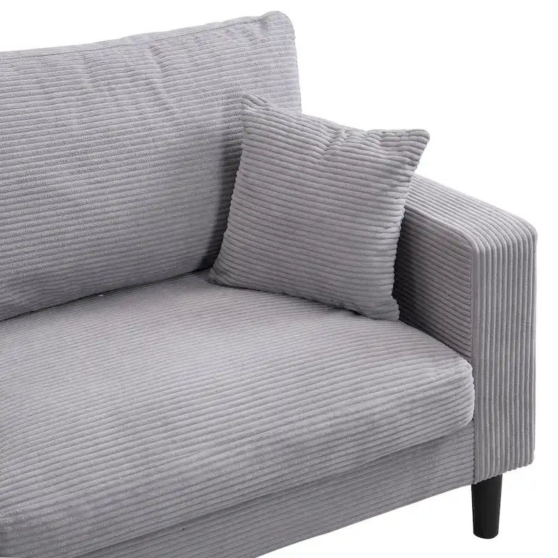Canapé d'angle 5 places en velours côtelé (3+2 places) – Orange / Gris clair / Gris foncé