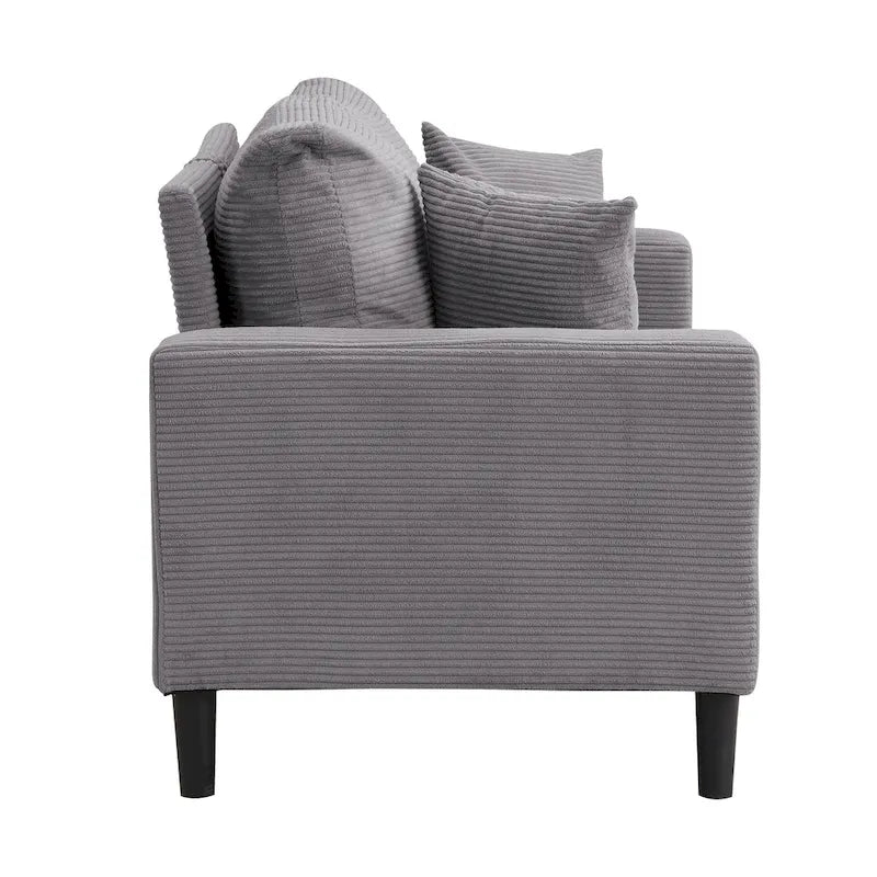 Canapé d'angle 5 places en velours côtelé (3+2 places) – Orange / Gris clair / Gris foncé
