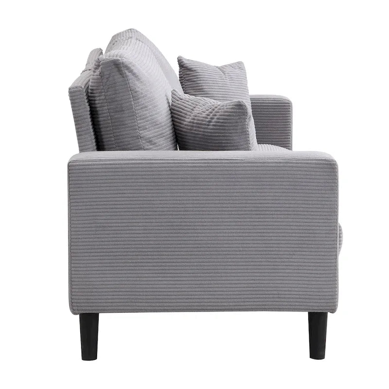 Canapé d'angle 5 places en velours côtelé (3+2 places) – Orange / Gris clair / Gris foncé
