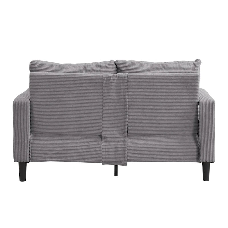 Canapé d'angle 5 places en velours côtelé (3+2 places) – Orange / Gris clair / Gris foncé