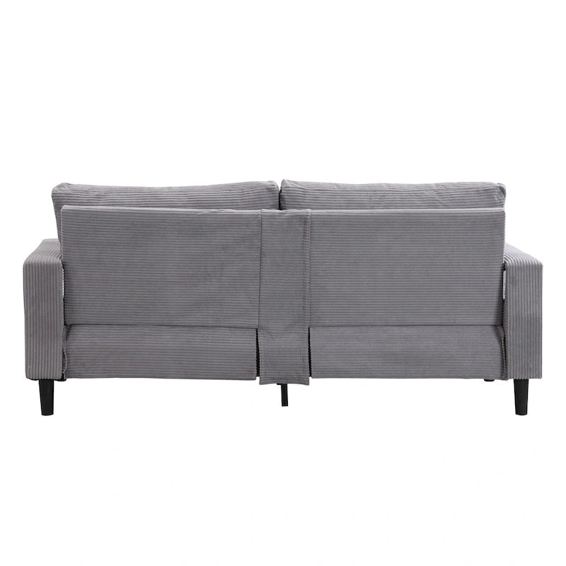 Canapé d'angle 5 places en velours côtelé (3+2 places) – Orange / Gris clair / Gris foncé