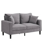 Canapé d'angle 5 places en velours côtelé (3+2 places) – Orange / Gris clair / Gris foncé