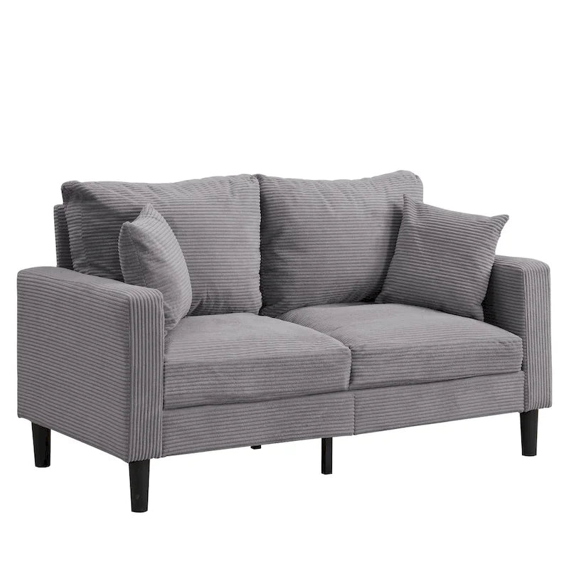 Canapé d'angle 5 places en velours côtelé (3+2 places) – Orange / Gris clair / Gris foncé