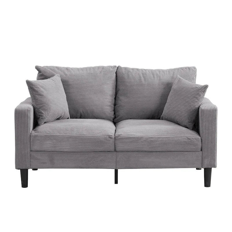 Canapé d'angle 5 places en velours côtelé (3+2 places) – Orange / Gris clair / Gris foncé
