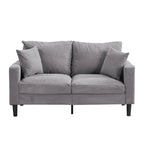 Canapé d'angle 5 places en velours côtelé (3+2 places) – Orange / Gris clair / Gris foncé