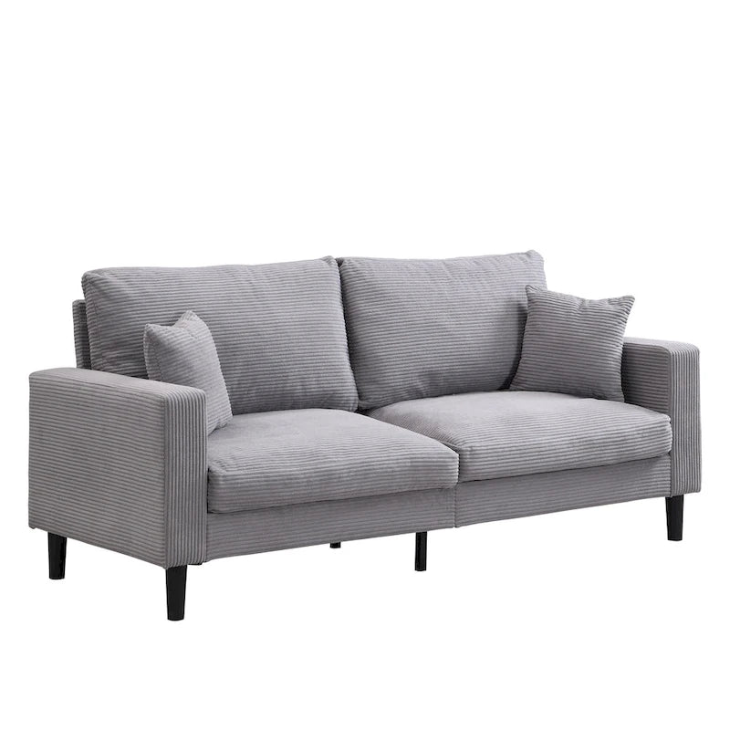 Canapé d'angle 5 places en velours côtelé (3+2 places) – Orange / Gris clair / Gris foncé