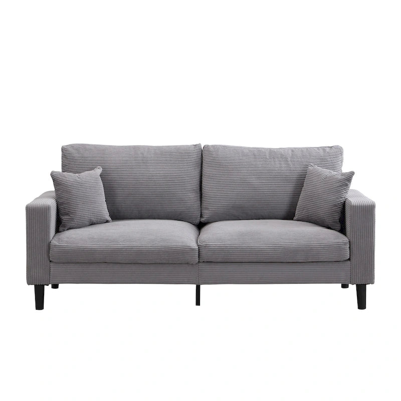 Canapé d'angle 5 places en velours côtelé (3+2 places) – Orange / Gris clair / Gris foncé