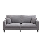 Canapé d'angle 5 places en velours côtelé (3+2 places) – Orange / Gris clair / Gris foncé