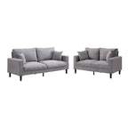 Canapé d'angle 5 places en velours côtelé (3+2 places) – Orange / Gris clair / Gris foncé