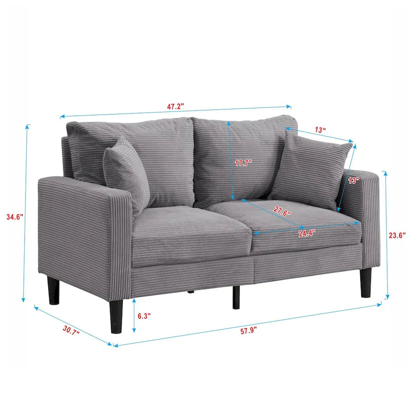 Canapé d'angle 5 places en velours côtelé (3+2 places) – Orange / Gris clair / Gris foncé