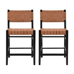 Tabourets de comptoir tissés en similicuir PU noir marron, lot de 2