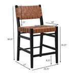 Tabourets de comptoir tissés en similicuir PU noir marron, lot de 2