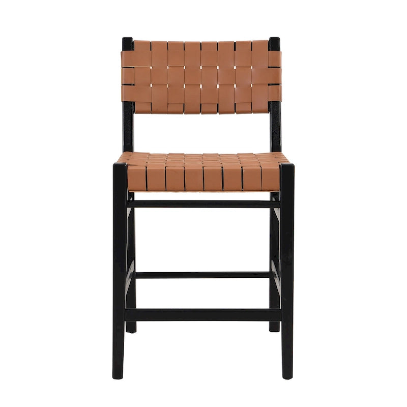 Tabourets de comptoir tissés en similicuir PU noir marron, lot de 2