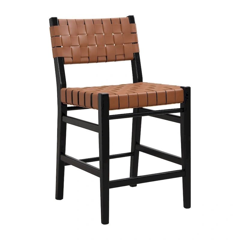 Tabourets de comptoir tissés en similicuir PU noir marron, lot de 2