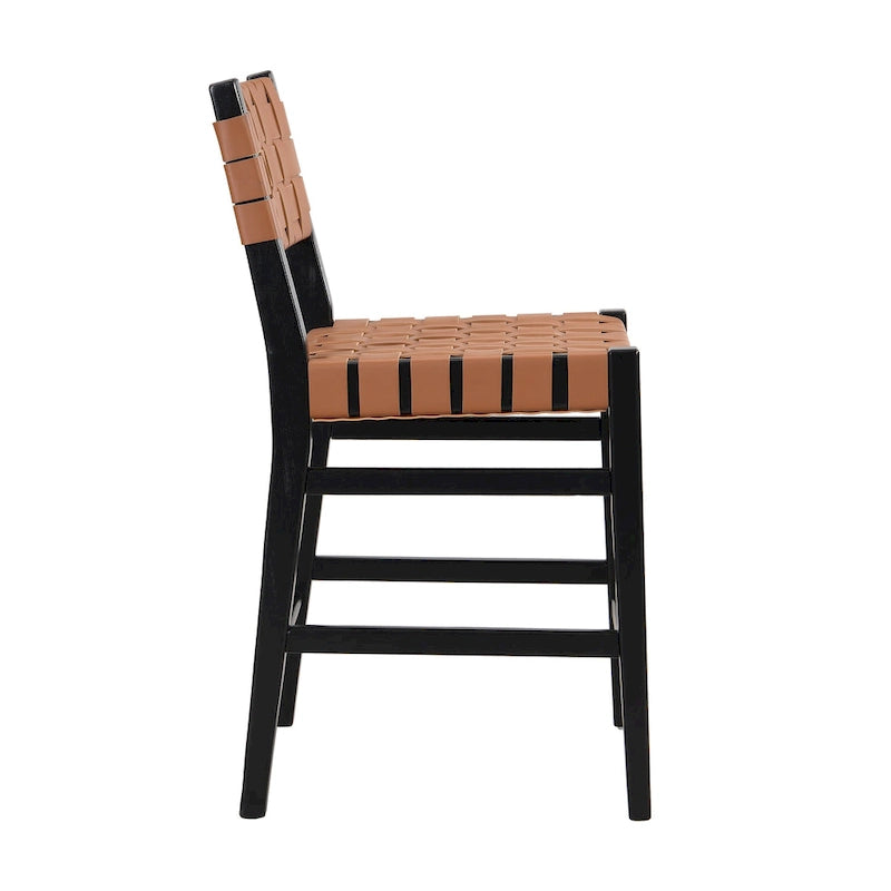 Tabourets de comptoir tissés en similicuir PU noir marron, lot de 2
