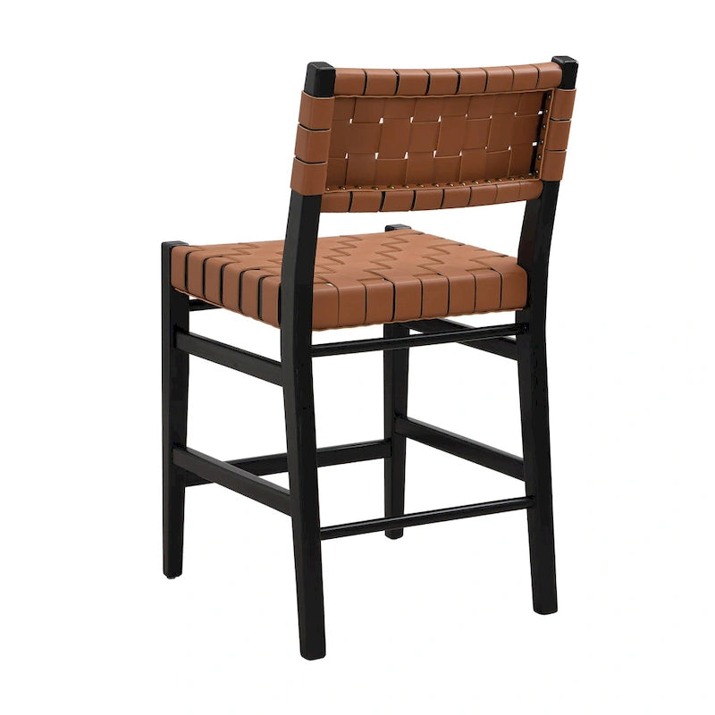 Tabourets de comptoir tissés en similicuir PU noir marron, lot de 2