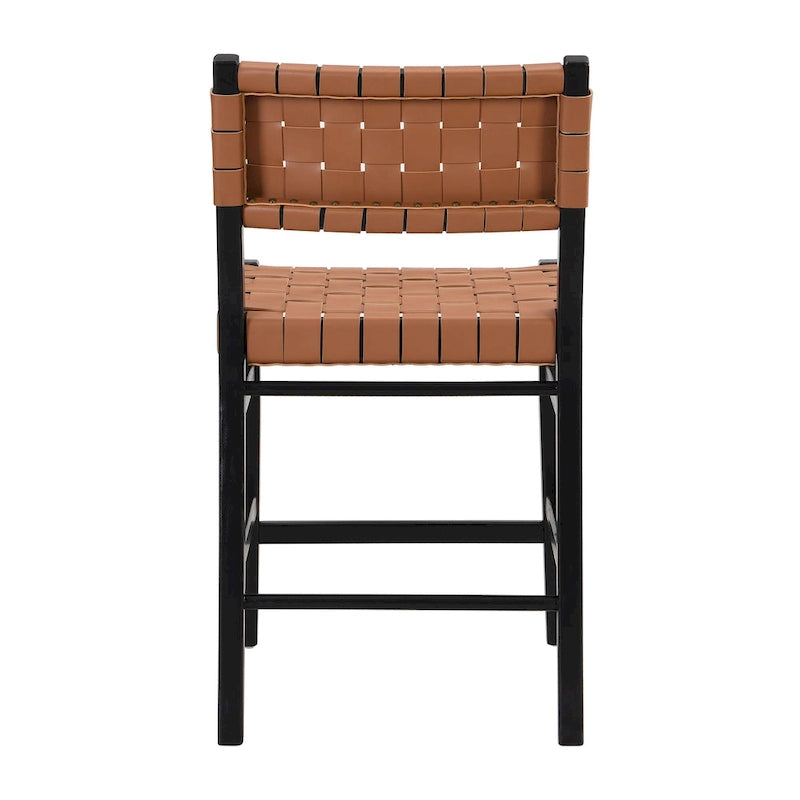 Tabourets de comptoir tissés en similicuir PU noir marron, lot de 2