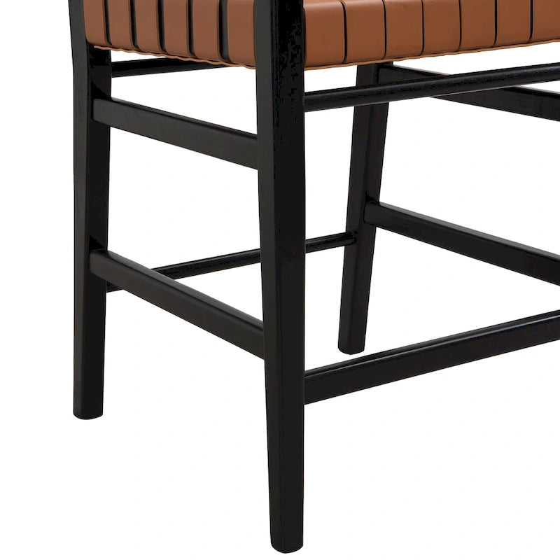 Tabourets de comptoir tissés en similicuir PU noir marron, lot de 2